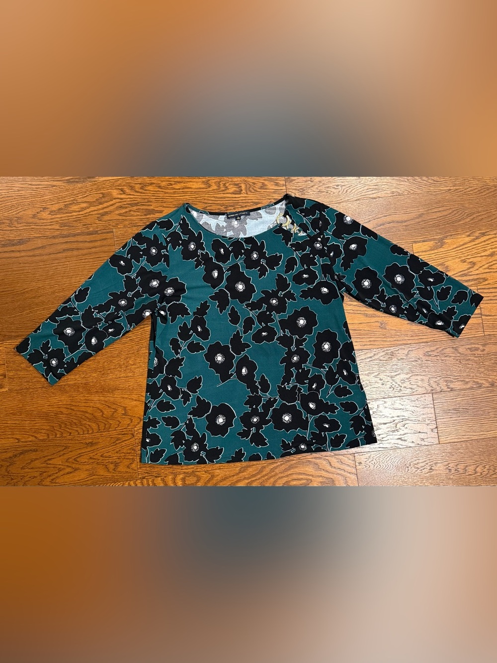 Adrienne Vittadini Women's Kelly Green and Black Floral Blouse Size XL